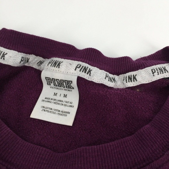 PINK Victoria’s Secret Long Sleeve Logo Sweatshirt Medium Pullover Purple Black - Picture 5 of 8